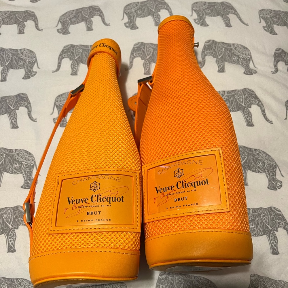 2 Veuve champagne bottle koozies.